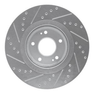 Kia Sedona Brake Rotor (1) - Front Right - R1 Concepts - Drilled & Slotted - Silver - `15-`21